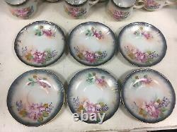 Beautiful China 15 Piece Tea Set Pink Flower Coffee Chocolate Limoges Porcelain