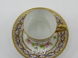 Beautiful Hand Painted 18th Century Sevres Gobelet Litron Cup Saucer with Roses