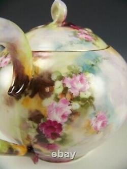 Beautiful Large Size Limoges Hand Painted Roses Teapot Artist Signed