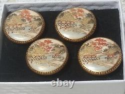 Beautiful Set of Four Antique Japanese Satsuma Porcelain Buttons, Hand Painted