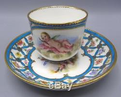 Beautiful Sevres Porcelain Cup & Saucer with Hand Painted Cherubs