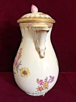 Beautiful Vintage Hand Painted Meissen Porcelain Coffee / Tea Pot Gilded