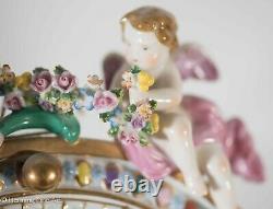 Beautiful Vintage Porcelain Cherub Mirror Hand Painted Floral after Meissen