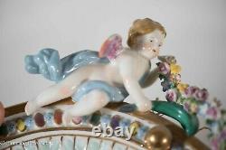 Beautiful Vintage Porcelain Cherub Mirror Hand Painted Floral after Meissen