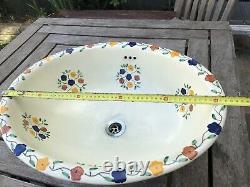 Beautiful (hand Painted By Artisan) Oval Wash Basin In Delicate Flower Design