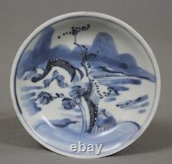 Blue Chrysanthemum Shipwreck Mountainous Riverscape Tea Bowl and Saucer c1660