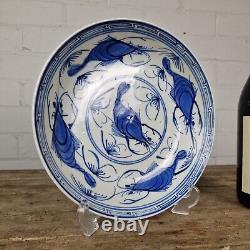 Blue & White Ceramic Dish Hand Painted Shrimps Japanese Antique Early 20th C