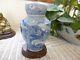 Blue & White Japanese Beautiful Lidded Pot / Vase Hand Painted Antique Original