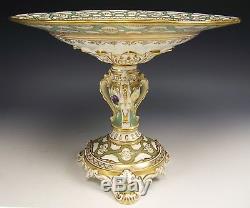 C1840 English Hand Painted Fruit Porcelain Compote Pedestal Bowl Rockingham