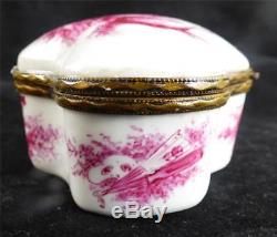 C1900 Antique French Porcelain Casket Box Hand Painted Scenes Puce Enamel