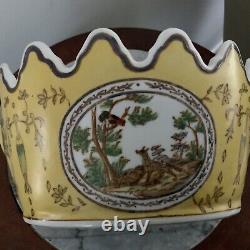 C1920 Antique YELLOW CHINESE MONTEITH WOLF LION HEAD Porcelain Planter