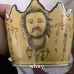 C1920 Antique YELLOW CHINESE MONTEITH WOLF LION HEAD Porcelain Planter