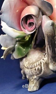 CAPODIMONTE Porcelain Flower Centerpiece Hand Painted Italy N Crown Mark