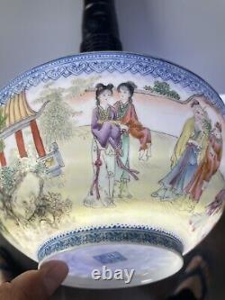 CHINESE ANTIQUE FAMILLE ROSR PORCELAIN EGGSHELL BOWL 18.5CM WIDE 132g WEIGHT