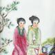 Chinese Famille Rose Painted Porcelain Plaque / Tile Ladies Framed