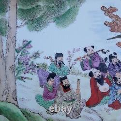 CHINESE FRAMED PORCELAIN HAND PAINTED PLAQUE OF THE EIGHT IMMORTALS 34.5x27cm