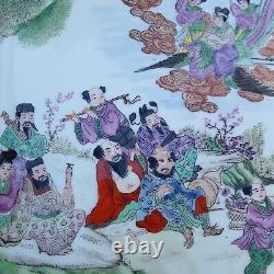 CHINESE FRAMED PORCELAIN HAND PAINTED PLAQUE OF THE EIGHT IMMORTALS 34.5x27cm