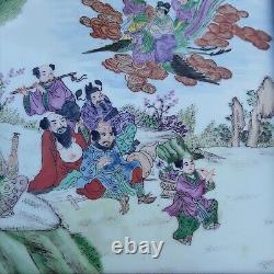 CHINESE FRAMED PORCELAIN HAND PAINTED PLAQUE OF THE EIGHT IMMORTALS 34.5x27cm