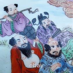 CHINESE FRAMED PORCELAIN HAND PAINTED PLAQUE OF THE EIGHT IMMORTALS 34.5x27cm