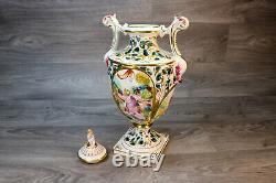 Capodimonte Decorative Porcelain Relief Vase Plate Hand Painted Mid Century 60