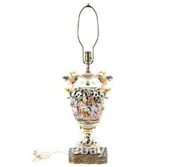 Capodimonte PORCELAIN PIERCED LAMP, Embossed Hand-painted Italy Angels & Family