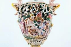 Capodimonte PORCELAIN PIERCED LAMP, Embossed Hand-painted Italy Angels & Family