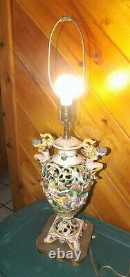 Capodimonte PORCELAIN PIERCED LAMP, Embossed Hand-painted Italy Angels & Family