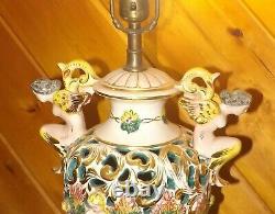 Capodimonte PORCELAIN PIERCED LAMP, Embossed Hand-painted Italy Angels & Family