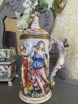 Capodimonte Porcelain Jug/ Pitcher/ Jar Hand Painted Vintage