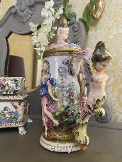 Capodimonte Porcelain Jug/ Pitcher/ Jar Hand Painted Vintage