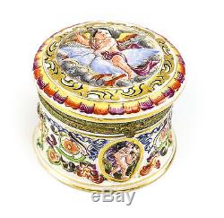 Capodimonte Porcelain Trinket Box c1920 Hand Painted Gilt Winged Cherub / Cupid