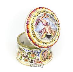 Capodimonte Porcelain Trinket Box c1920 Hand Painted Gilt Winged Cherub / Cupid
