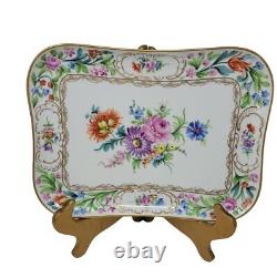 Carl Thieme Dresden Germany Floral Hand Painted Porcelain Tray 10 3/4 X 8