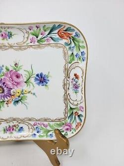 Carl Thieme Dresden Germany Floral Hand Painted Porcelain Tray 10 3/4 X 8