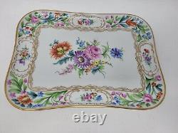 Carl Thieme Dresden Germany Floral Hand Painted Porcelain Tray 10 3/4 X 8