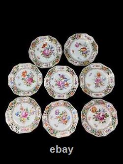 Carl Thieme Dresden Hand Painted & Gilt Reticulated Bread Plates (8) 1902-10