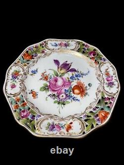 Carl Thieme Dresden Hand Painted & Gilt Reticulated Bread Plates (8) 1902-10