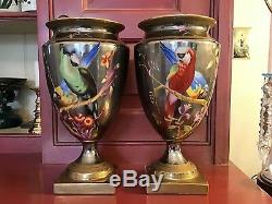 Chelsea House Handpainted Macaw Parrot 11 5/8 Porcelain Lustre Urns (2)