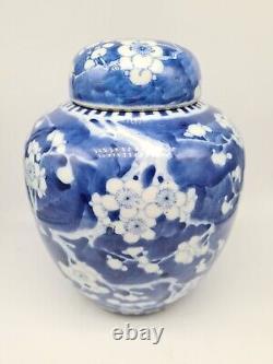 Chinese 19th Large 8.25 Prunus Ginger Jar Vase Kangxi Signed Qing