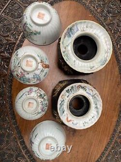 Chinese, 19th century porcelain, teabowls, lids, hollow saucers and Stands VGC