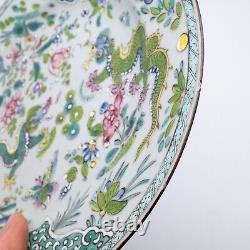 Chinese Antique Clobbered Export Porcelain Dish With Dragons 18-19th c. RARE