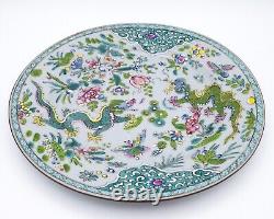 Chinese Antique Clobbered Export Porcelain Dish With Dragons 18-19th c. RARE