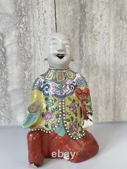 Chinese Antique Famille Rosr Porcelain Boy Incense Holder Ding Dynasty 17cm Tall