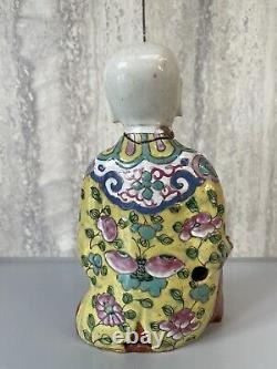 Chinese Antique Famille Rosr Porcelain Boy Incense Holder Ding Dynasty 17cm Tall