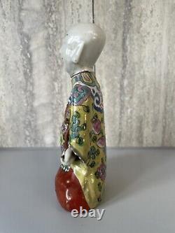 Chinese Antique Famille Rosr Porcelain Boy Incense Holder Ding Dynasty 17cm Tall