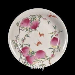 Chinese Antique Famille Verte Peach Porcelain Plate Qing Dynasty QianLong-Marked
