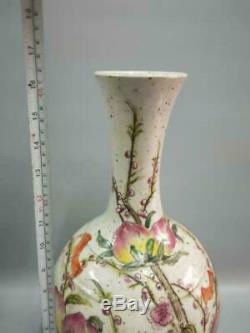 Chinese Antique Hand-painting Famille Rose Peach Porcelain Vase Collection Old