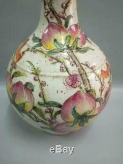 Chinese Antique Hand-painting Famille Rose Peach Porcelain Vase Collection Old