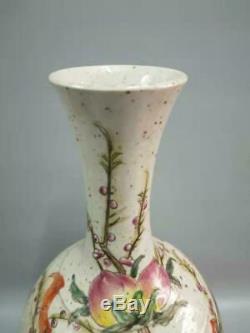 Chinese Antique Hand-painting Famille Rose Peach Porcelain Vase Collection Old