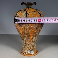 Chinese Antique Orange Flambé Vase Glazed Qing Pleat Plum Porcelain Marked